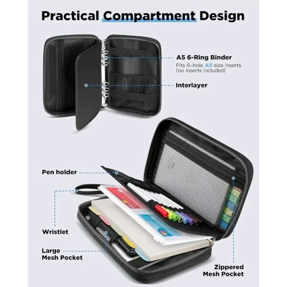 Zannaki A5 Zipper Binder, 6 Ring Personal Planner Journal Budget Binder Cover